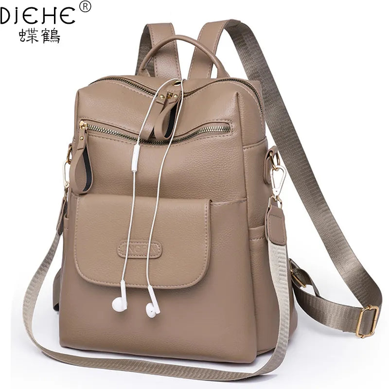 Leather Backpack Women Solid Color Fashion Trend Casual Large Capacity Ladies Travel Bag School Backpack for Teenage Girls