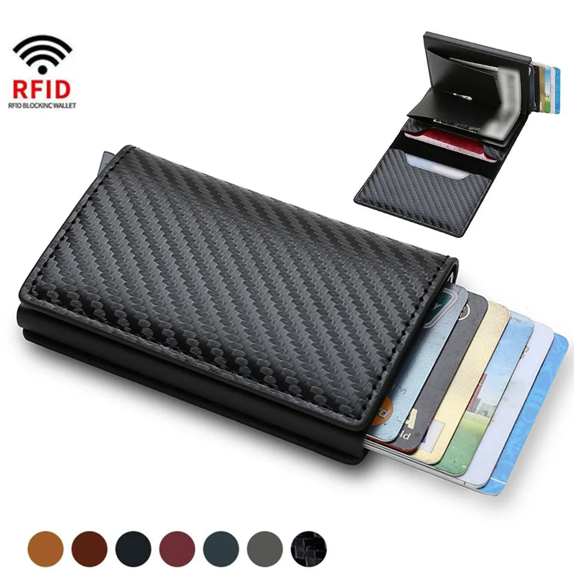 Carbon Fiber Slim Aluminum Men Wallet ID Credit Card Holder Mini RFID Wallet Automatic Pop up Bank Card Case Black Vallet