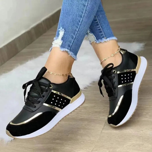 Sneakers Women Shoes Lace-Up Running Shoes Autumn Spring Leather Patchwork Female Casual Shoes Women's Shoes