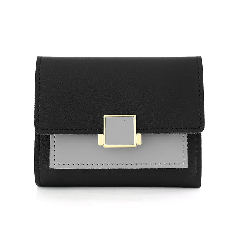 Patchwork Short Women's Wallet Fashion Square Clutch Money Credit Multiple Card Holders Metal Buckle Tri-Fold Ladies Coin Purse