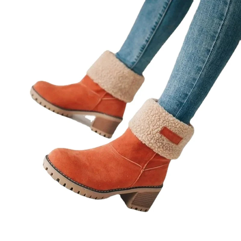 Winter Short Plush Boot Women Shoes Warm Comfortable Casual Snow Boots Round Toe Female Mid Heel Boots Ladies Mid-Calf Boots