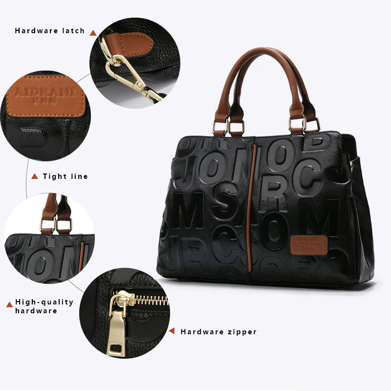 Genuine Leather Women's Bag New Fashion Cowhide One Shoulder Crossbody Bag Women's Bag Large Capacity Handbag Women's Bag