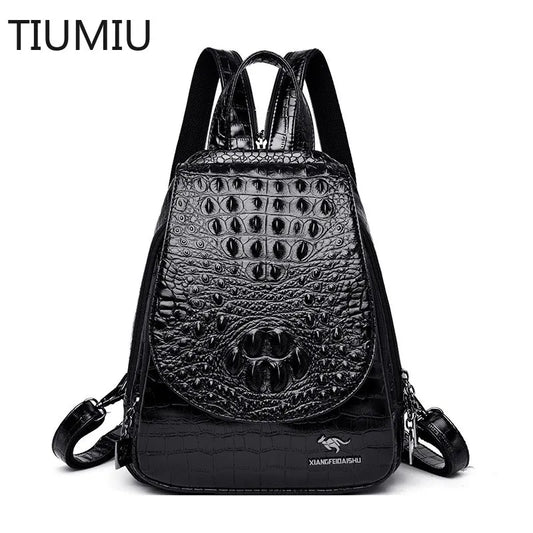 Women's backpack fashion Crocodile skin Backpack Leather Backpack for Teenage Girls Shoulder Bags Sac A Dos ladys PU School Bag