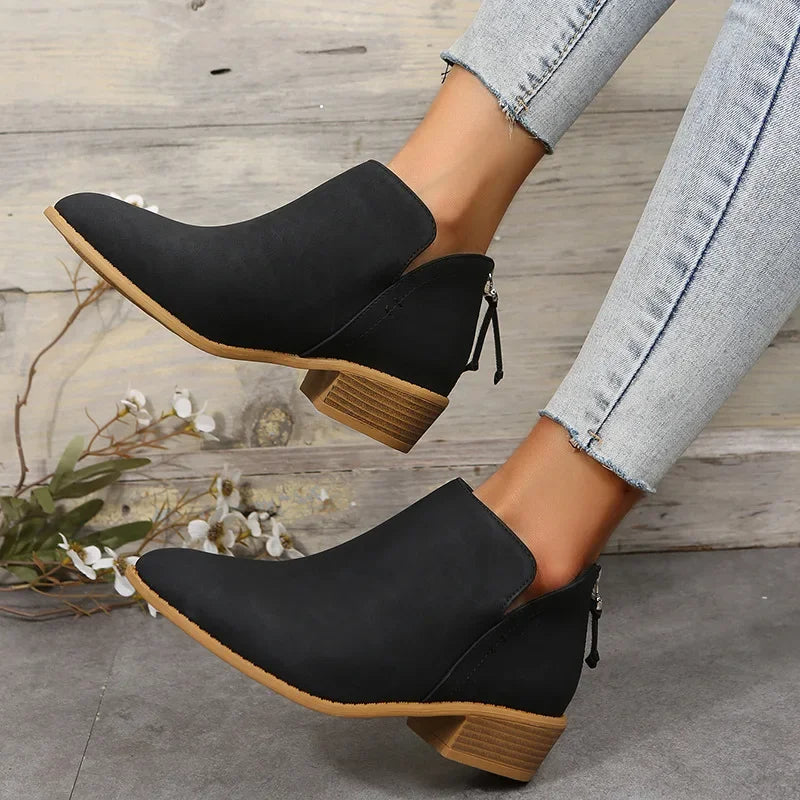 Women's Boots Autumn Pointed Suede Thick Heel Booties Women Plus Size 43 Zipper Heeled Ankle Boots