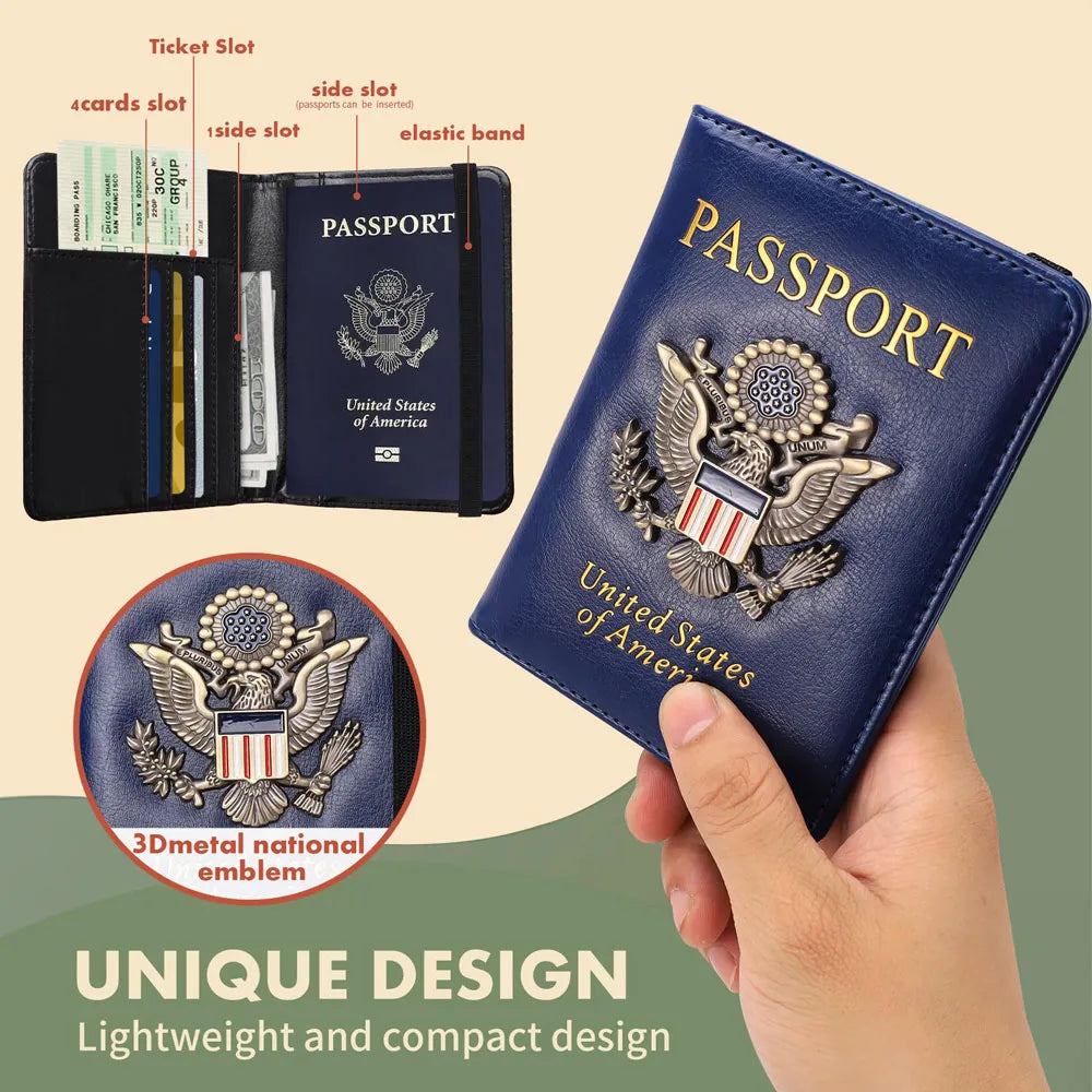 Personalize Passport Holder Cover Card Slot Combo RFID Blocking Leather Travel Passport Cover Luxuy Wallet Customized Name