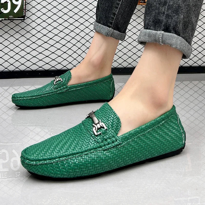 YRZL Loafers Men Casual Shoes Handmade Woven Shoes Men Loafers Moccasins Breathable Slip on Big Size Driving Loafers for Men