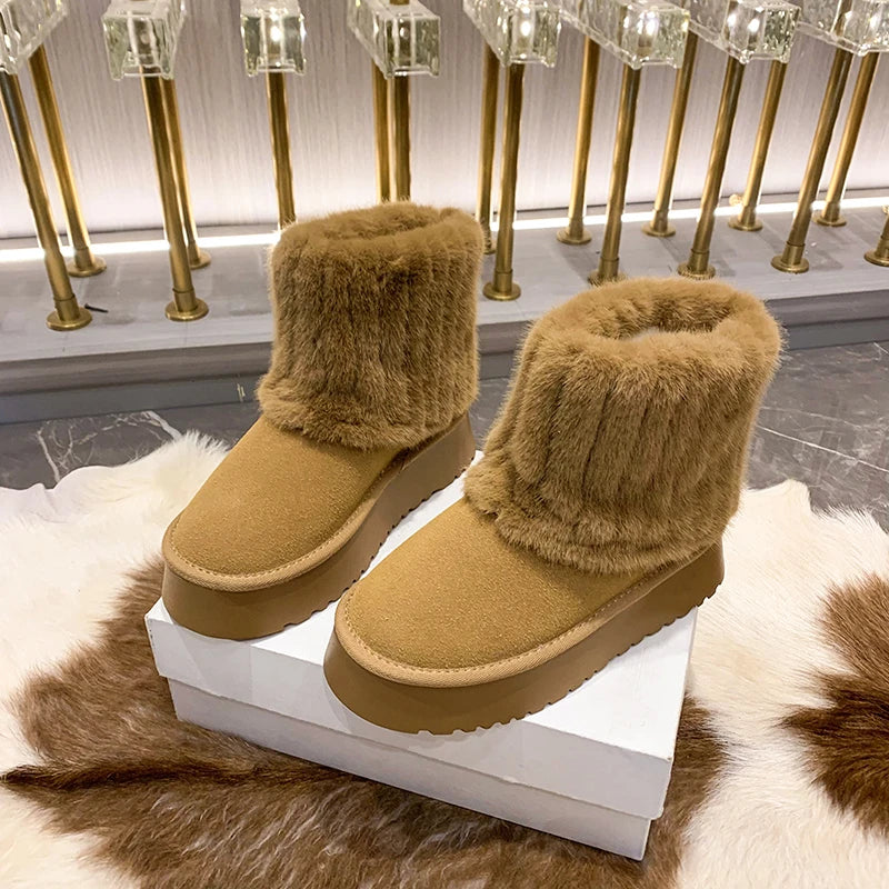 Winter Warm Snow Boots for Women Hot Sale Platform Suede Women's Cotton Shoes Daily Casual Home Plush Short Boots Female