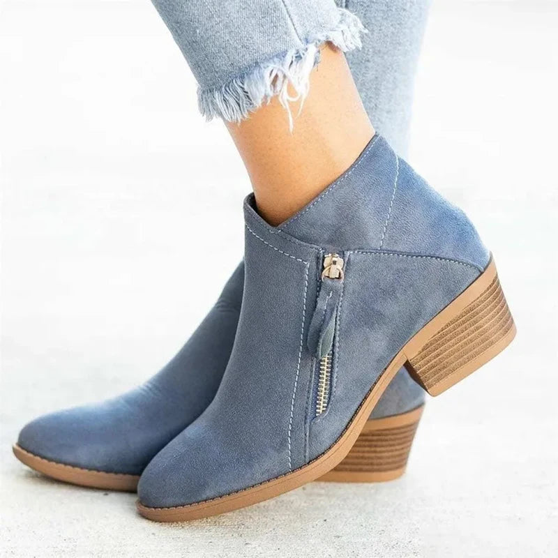 Women Boots Autumn Suede Boots Women Fashion Size 43 Platform Booties Side Zipper Heeled Ankle Boots