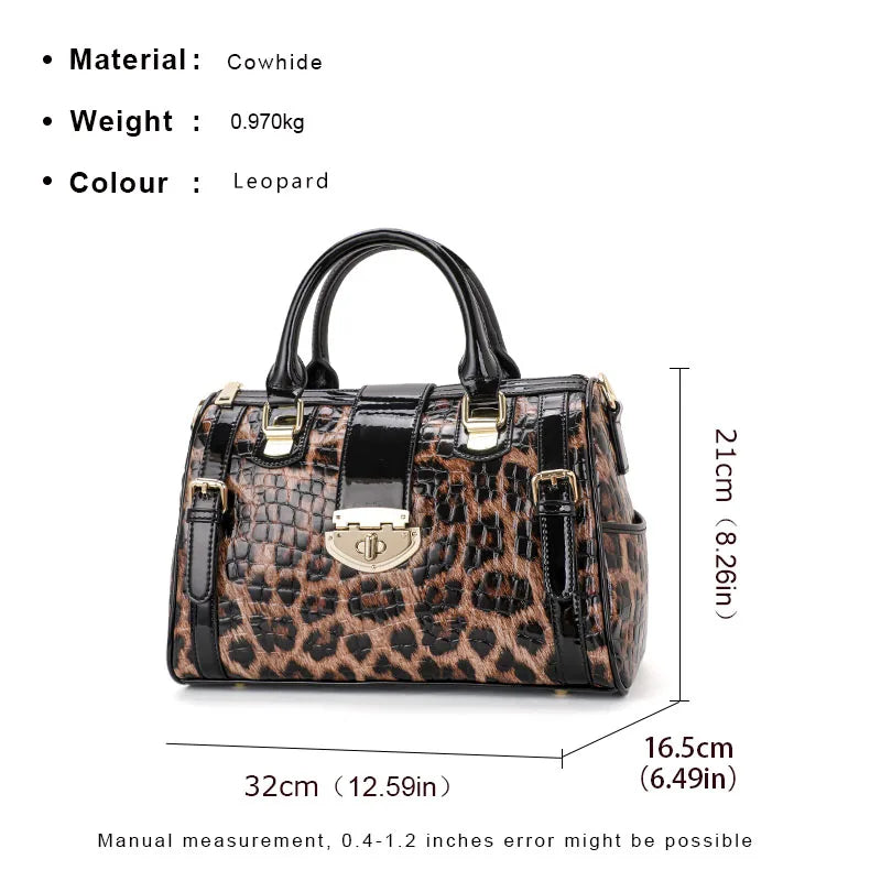 Genuine leather leopard print women's handbag new trend large capacity cowhide pillow bag