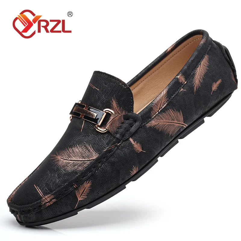 YRZL Loafers Men Casual Shoes Luxury Brand Mens Loafers Feather Print Moccasins Breathable Slip on Loafers for Men Size 48