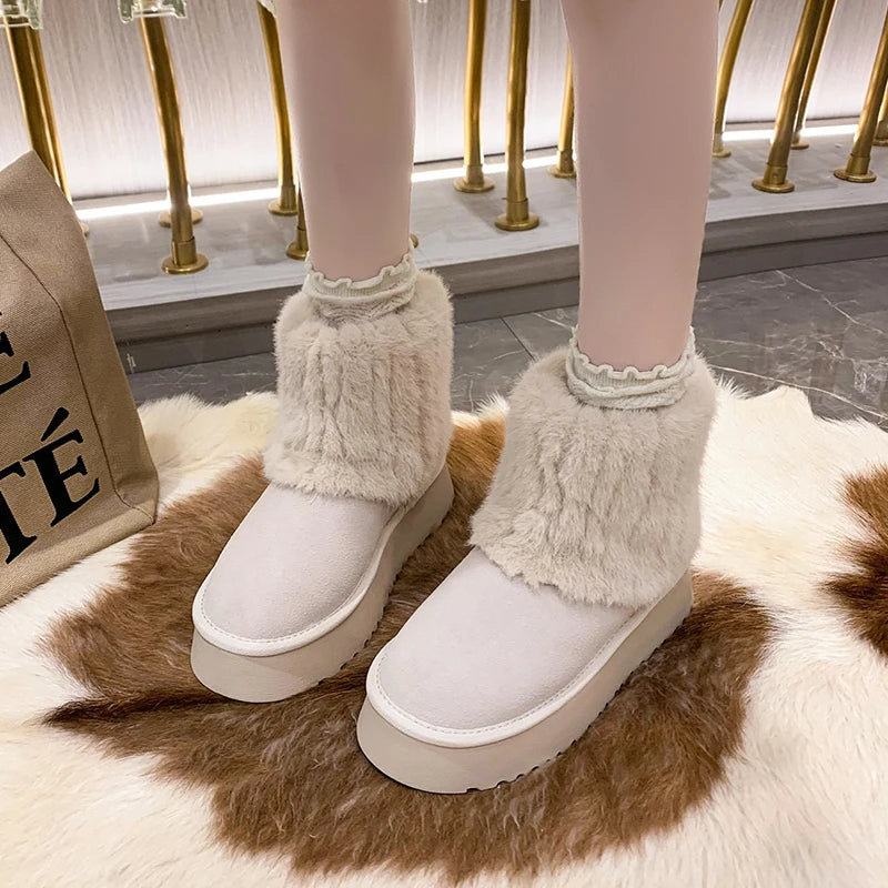 Winter Warm Snow Boots for Women Hot Sale Platform Suede Women's Cotton Shoes Daily Casual Home Plush Short Boots Female