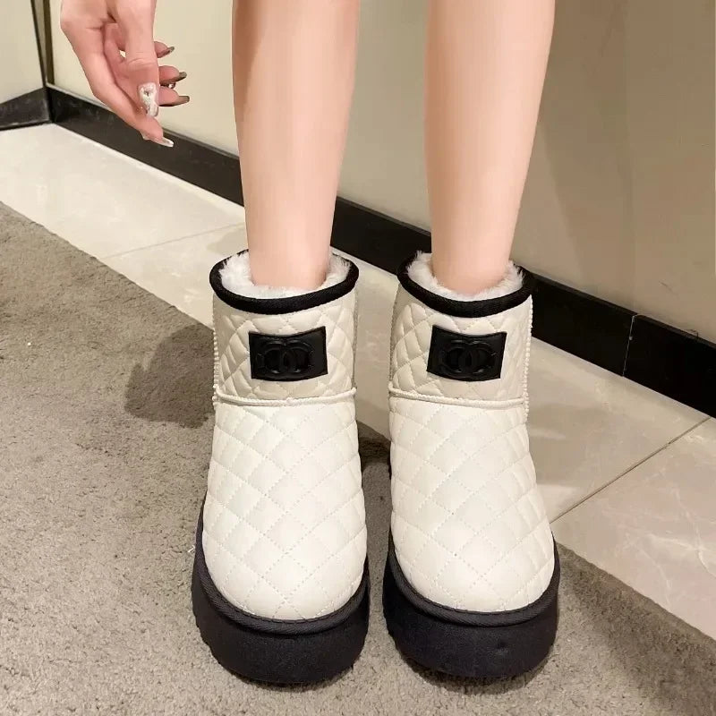 Women's Luxury Slip-on Solid Snow Boots Winter New Designer Fur-all-in-one Cotton Boots Designer Plush Warm Platform Shoes