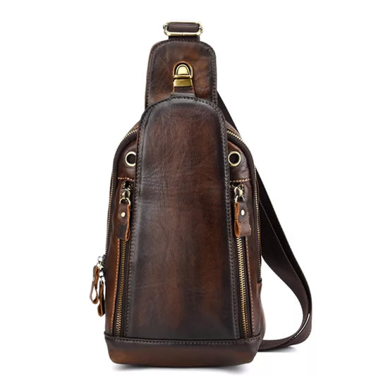 Men Cross body Sling Backpack Shoulder Chest Bag Genuine Leather Retro Travel Casual Real Cowhide Male Side Messenger Bags