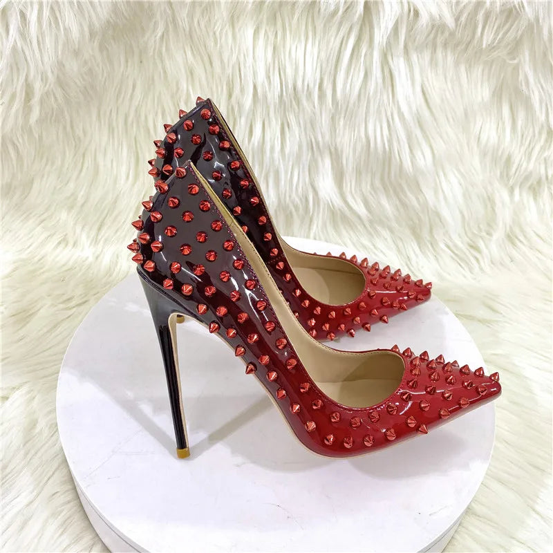 White Spikes Women Pointed Toe Stilettos Sexy High Heels Rivets Ladies Slip-on Pumps Night Club Shoes 12/10/8cm Optional