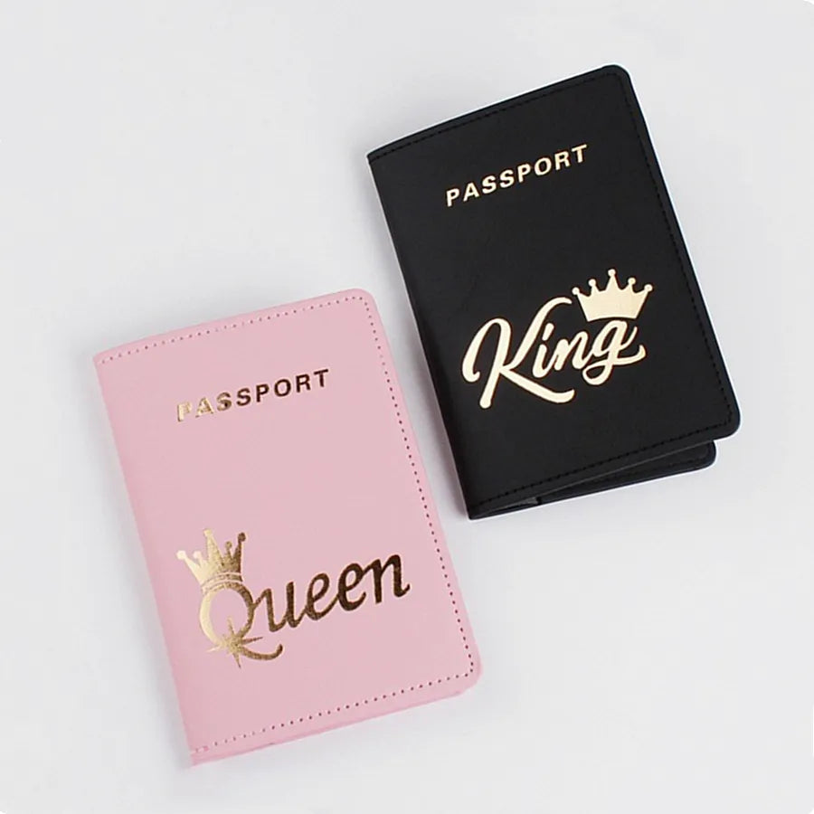 2PCS/Set QUEEN KING Lovers/Couples PU Travel Accessories Passport Case/Cover/Holder for Women or Men
