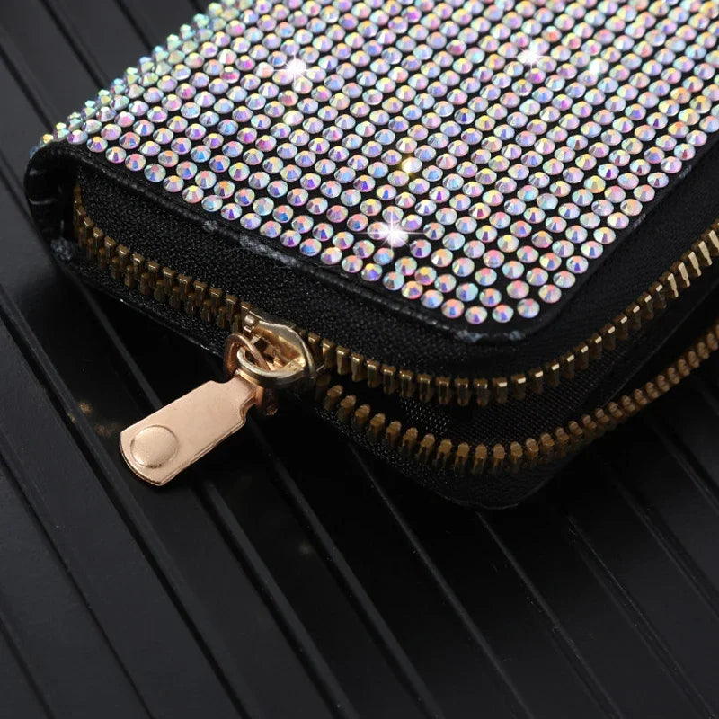 Women Card Storage Bag Stylish Coin Purse Rhinestone Small Wallet for Women Zipper Change Card Holder Wallets