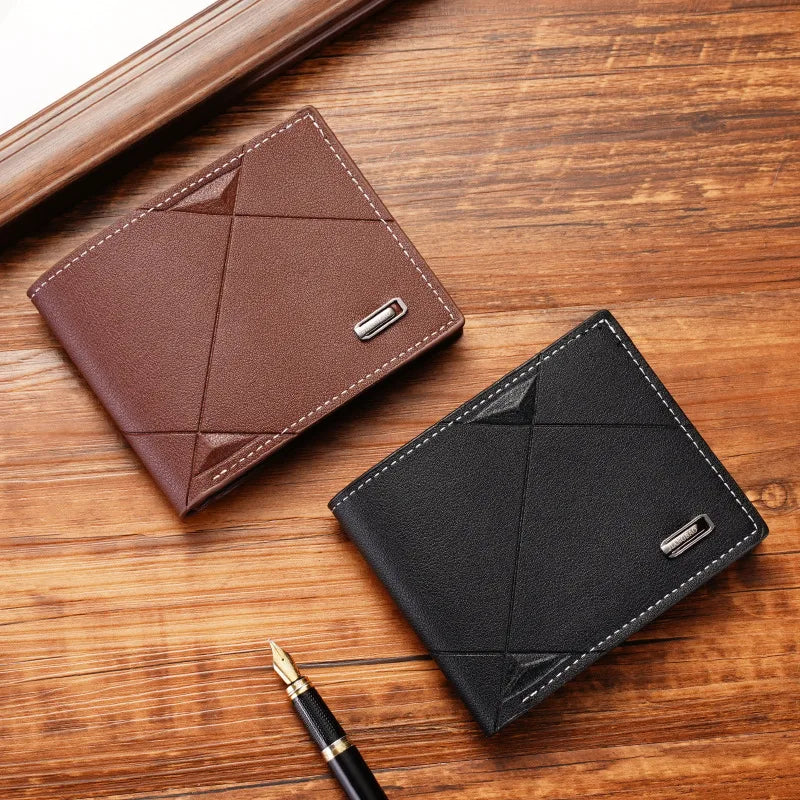 New Men's Wallet Short Multi-card Coin Purse Fashion Casual Wallet Male Youth Thin Three-fold Horizontal Soft Wallet Men PU