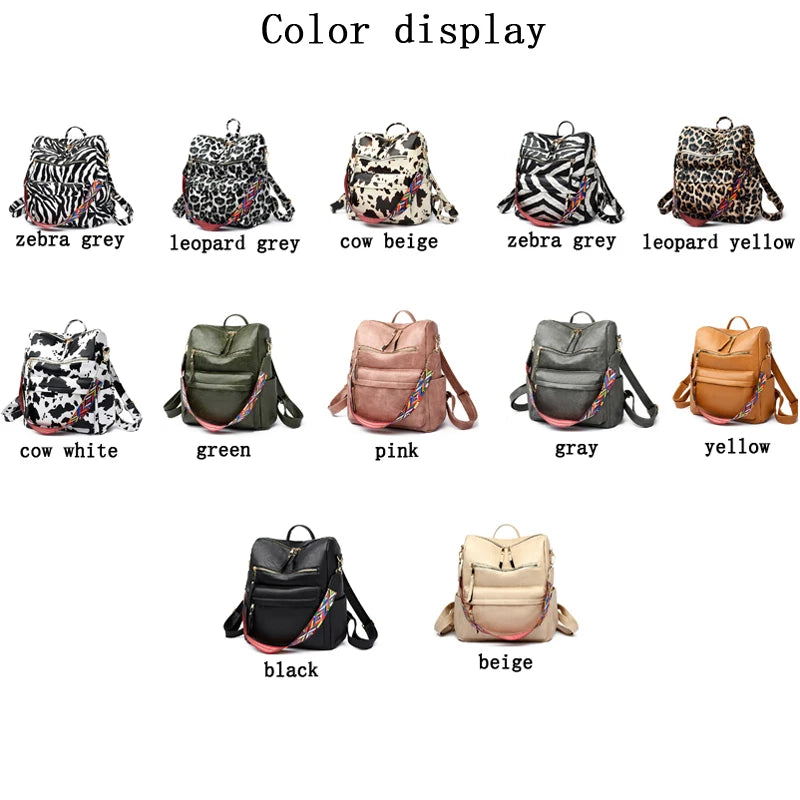 Women Backpack Fashion Ladies Travel Backpacks Large Capacity Laptop Bag Schoolbag for Gils Designer Female Leopard  Cow Bagpack