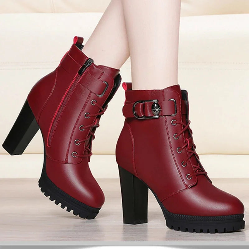 Autumn Women's Platform Shoes New Plus Velvet Chunky Heel Heeled Ankle Boots for Women Winter Keep Warm Ladies Short Boots