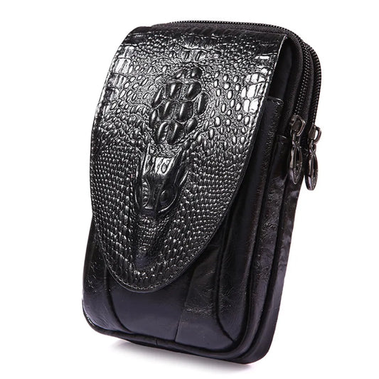 Men Waist Fanny Pack Bag Cell/Mobile Phone Case Cover Genuine Leather Crocodile Grain Vintage Male Hip Bum Belt Bags