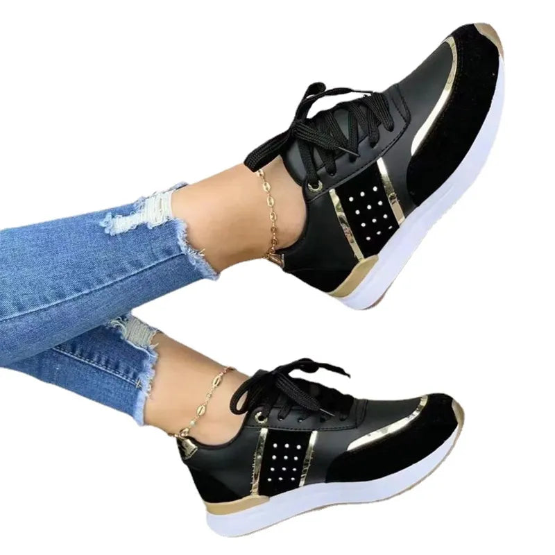 Sneakers Women Shoes Lace-Up Running Shoes Autumn Spring Leather Patchwork Female Casual Shoes Women's Shoes