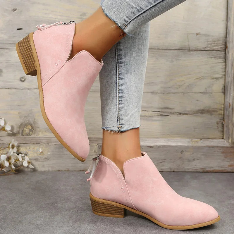 Women's Boots Autumn Pointed Suede Thick Heel Booties Women Plus Size 43 Zipper Heeled Ankle Boots