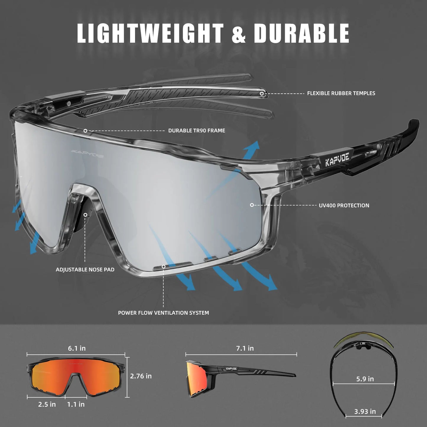 Kapvoe Polarized Cycling Glasses for Men MTB Sunglasses Mountain Bike Bicycle Eyewear Women Sports Goggles Road Speed Skating