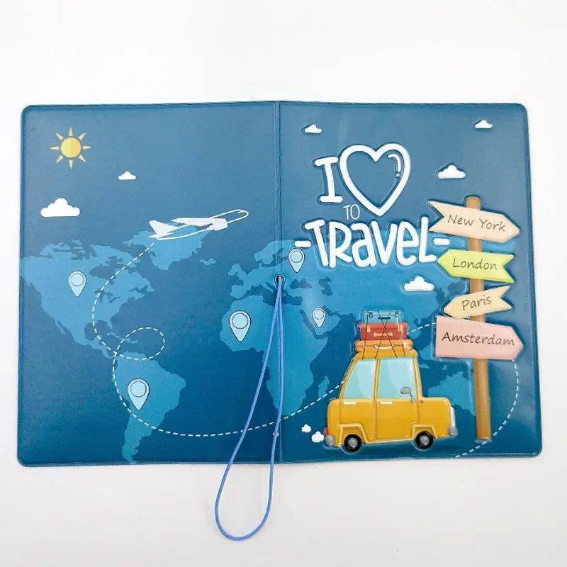 3D Print Leather Men Travel Passport Cover Case Card ID Holders Blue Pink Cute Travel Accessories Passport Holder PVC