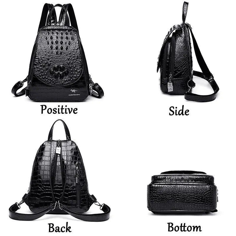 Women's backpack fashion Crocodile skin Backpack Leather Backpack for Teenage Girls Shoulder Bags Sac A Dos ladys PU School Bag