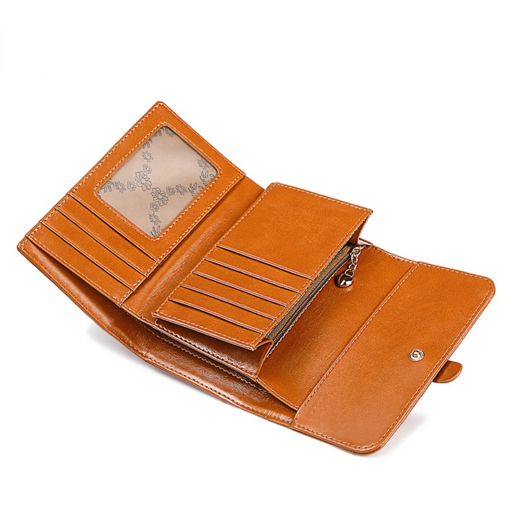 Retro Oil Wax Cowhide Wallet / Genuine Leather Wallets For Women