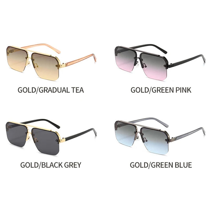 New Gradient Sunglasses for Men Fashion Metal Big Frame Sun Glasses Brand Design Luxury Lunette De Soleil Homme UV400 Eyewear